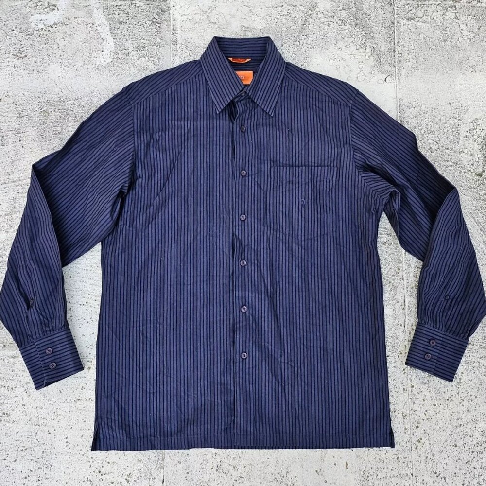 Parx Men Shirt Long Sleeve Blue Collared Button Front Casual Shirt Size 38cm